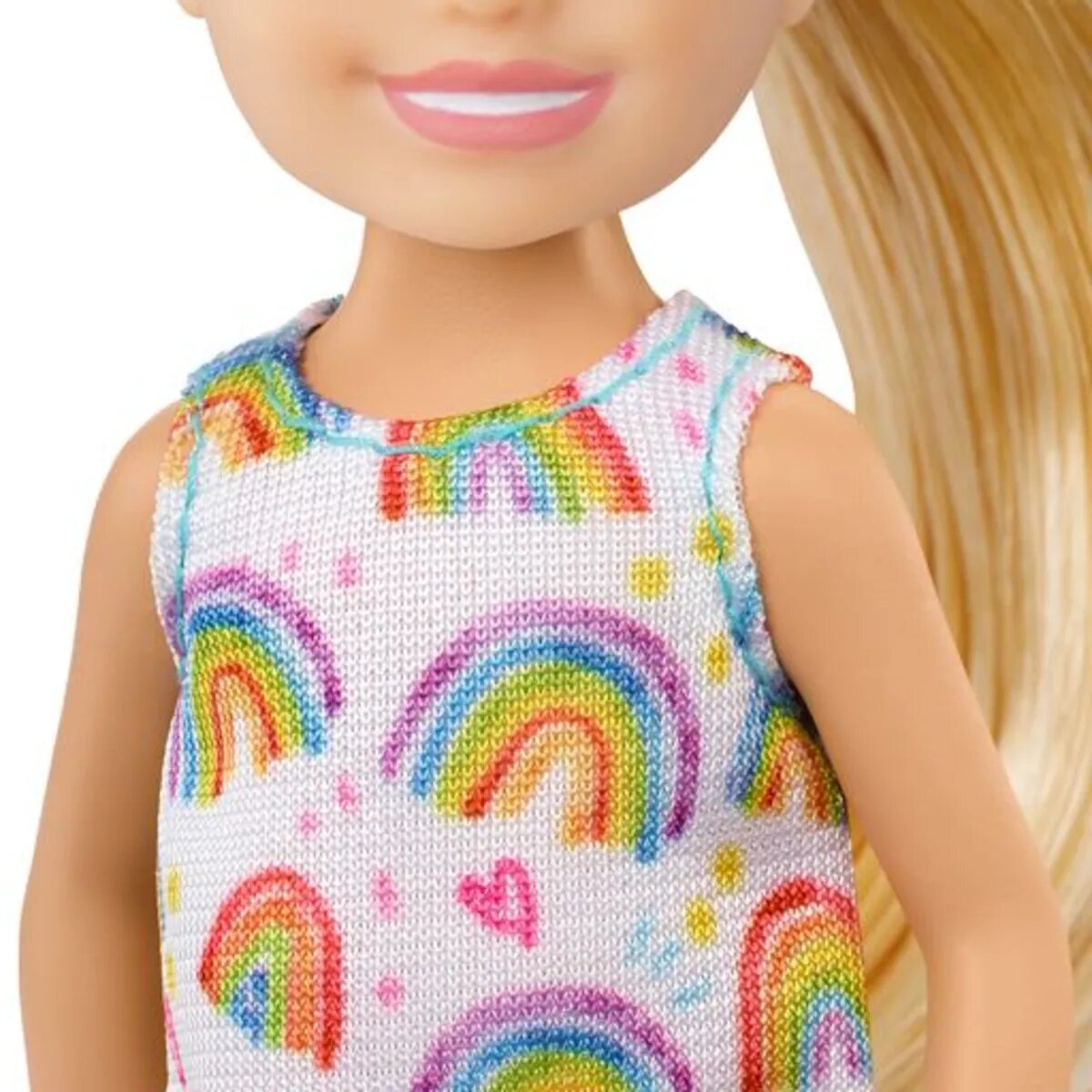 Barbie Chelsea-Puppe (blond) in Regenbogenkleid, Spielzeug für Kinder ab 3 Jahren