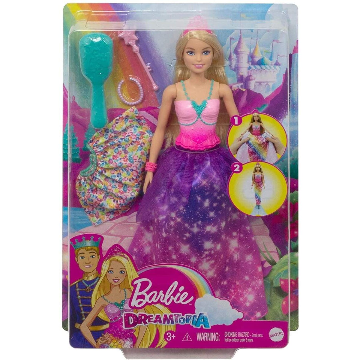 Barbie Dreamtopia 2-in-1 Prinzessin & Meerjungfrau Puppe, Anziehpuppe