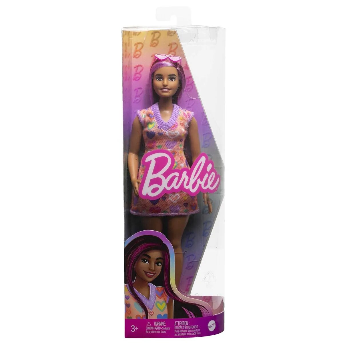 Barbie Fashionistas Puppe mit pinkfarbenen Strähnen und Kleid mit Herzaufdruck