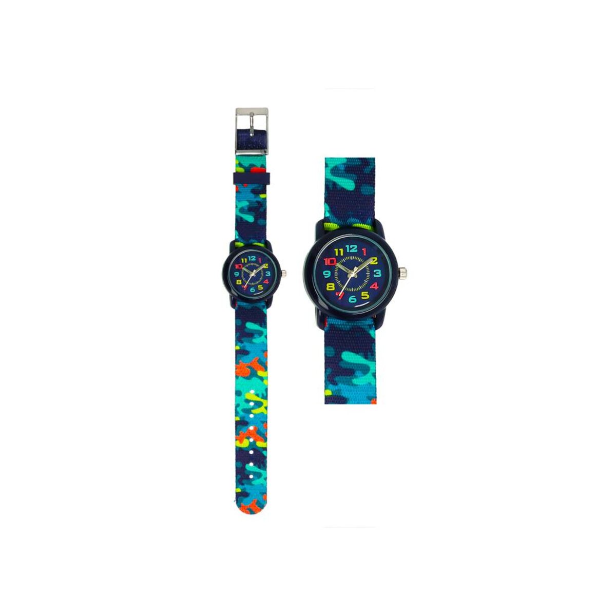 bb Klostermann Kinderuhr Textil Camouflage Analog Quarzuhrwerk bunt