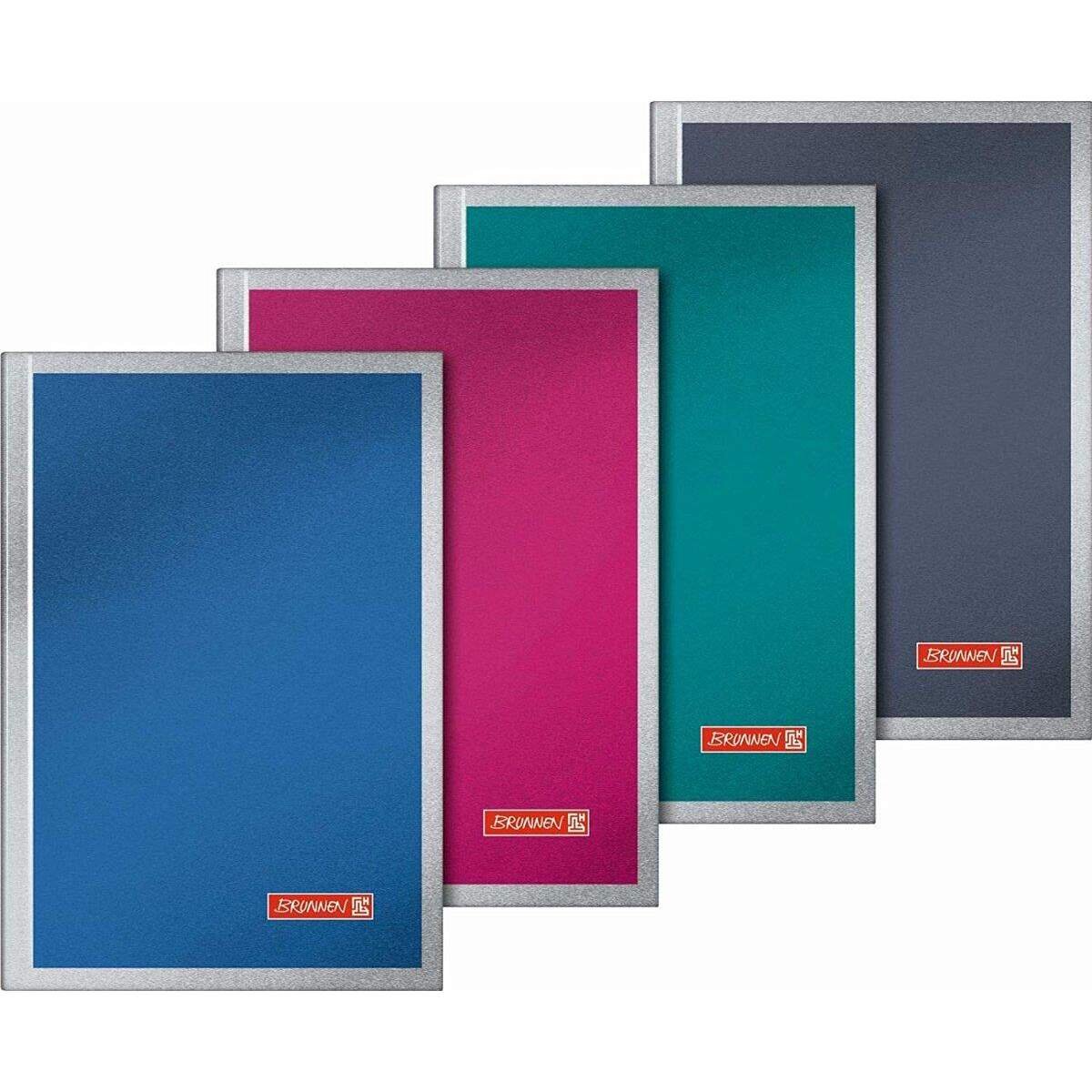 BRUNNEN Notizbuch "Premium Metallic" A6, kariert, 96 Blatt, 1 Stück, 4-fach sortiert