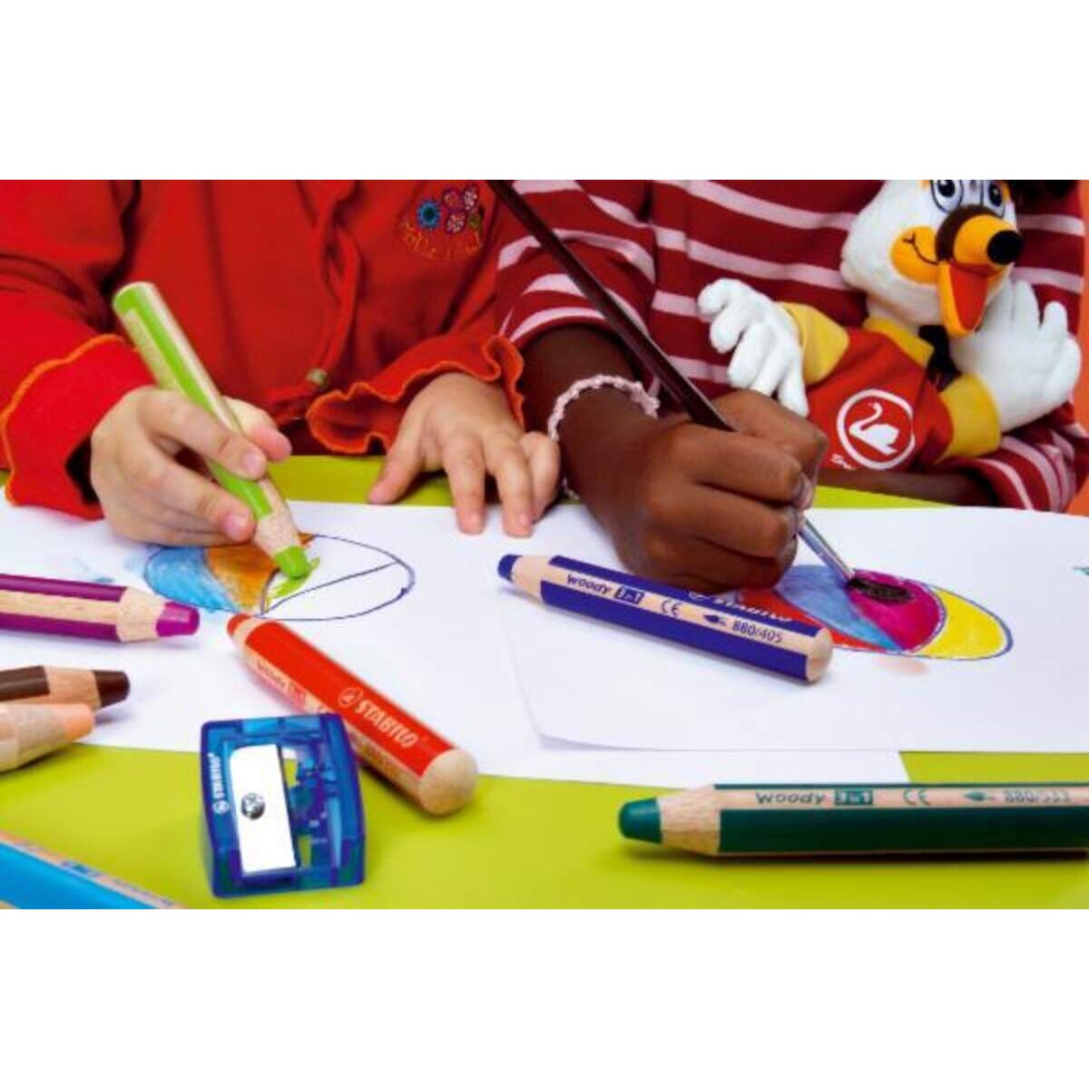 Buntstift, Wasserfarbe & Wachsmalkreide - STABILO woody 3 in 1 - Einzelstift - weiß