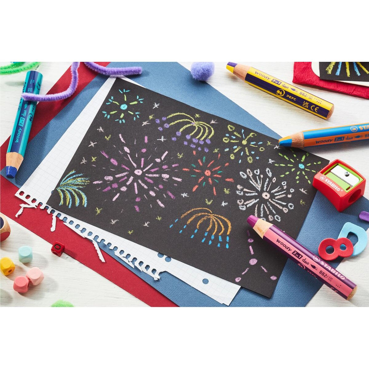 Duo Buntstift, Wasserfarbe & Wachsmalkreide - STABILO woody 3 in 1 duo - zweifarbige Mine - Einzelstift - gelb/violett