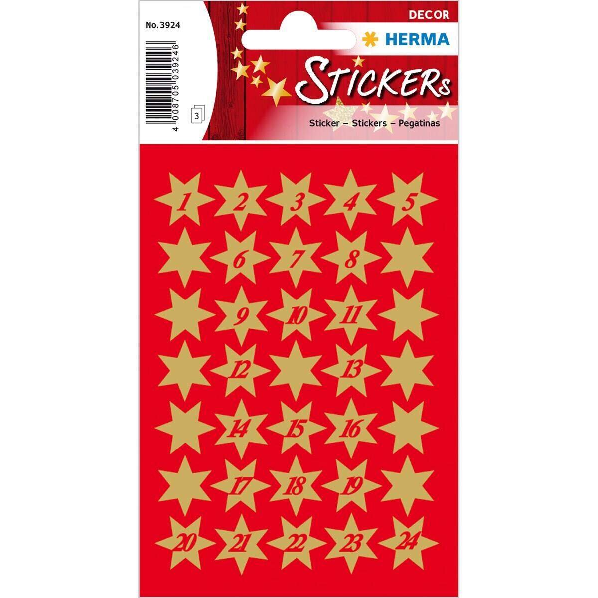 HERMA Weihnachts-Sticker Sterne, gold mit Ziffern
