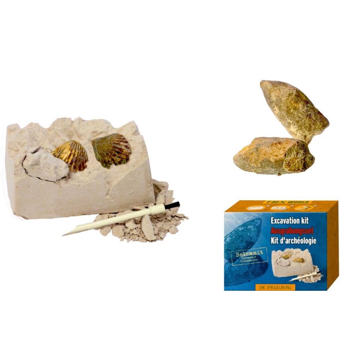 Mini-Ausgrabungsset Fossilien - T-Rex World, 1 Stück, 4-fach sortiert