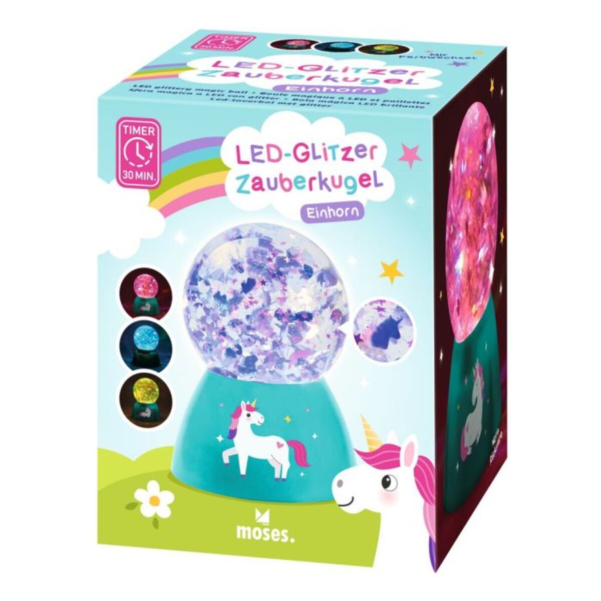 moses. LED-Glitzer-Zauberkugel Einhorn
