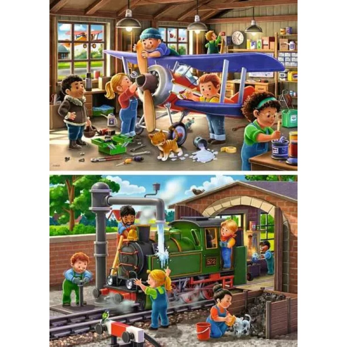 Ravensburger 2 Kinderpuzzle 24 Teile Eisenbahn- und Flugzeugservice 26 x 18 cm