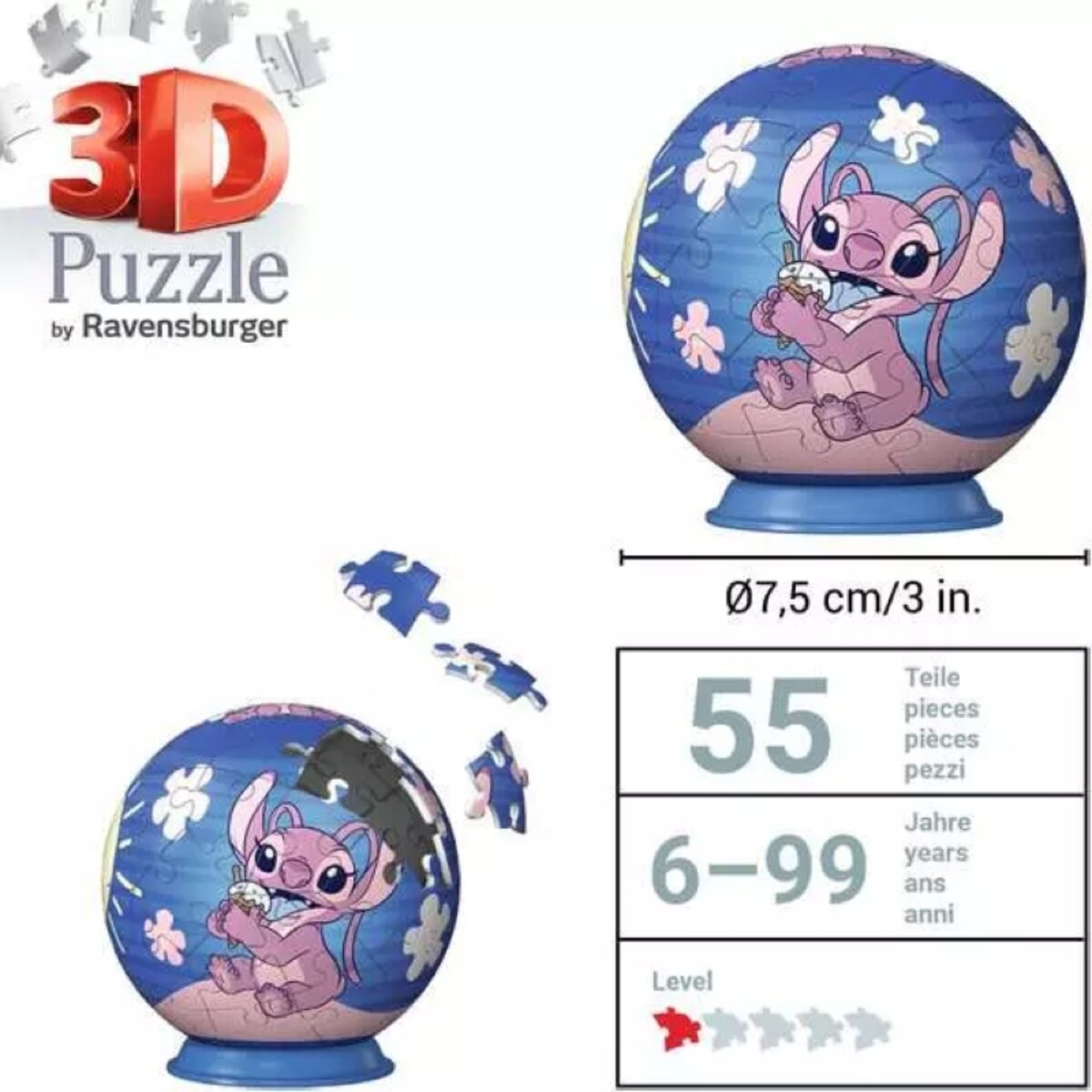 Ravensburger Puzzle Ball Disney Stitch Angel Konstruktionsspiel 7 x 7,5 cm