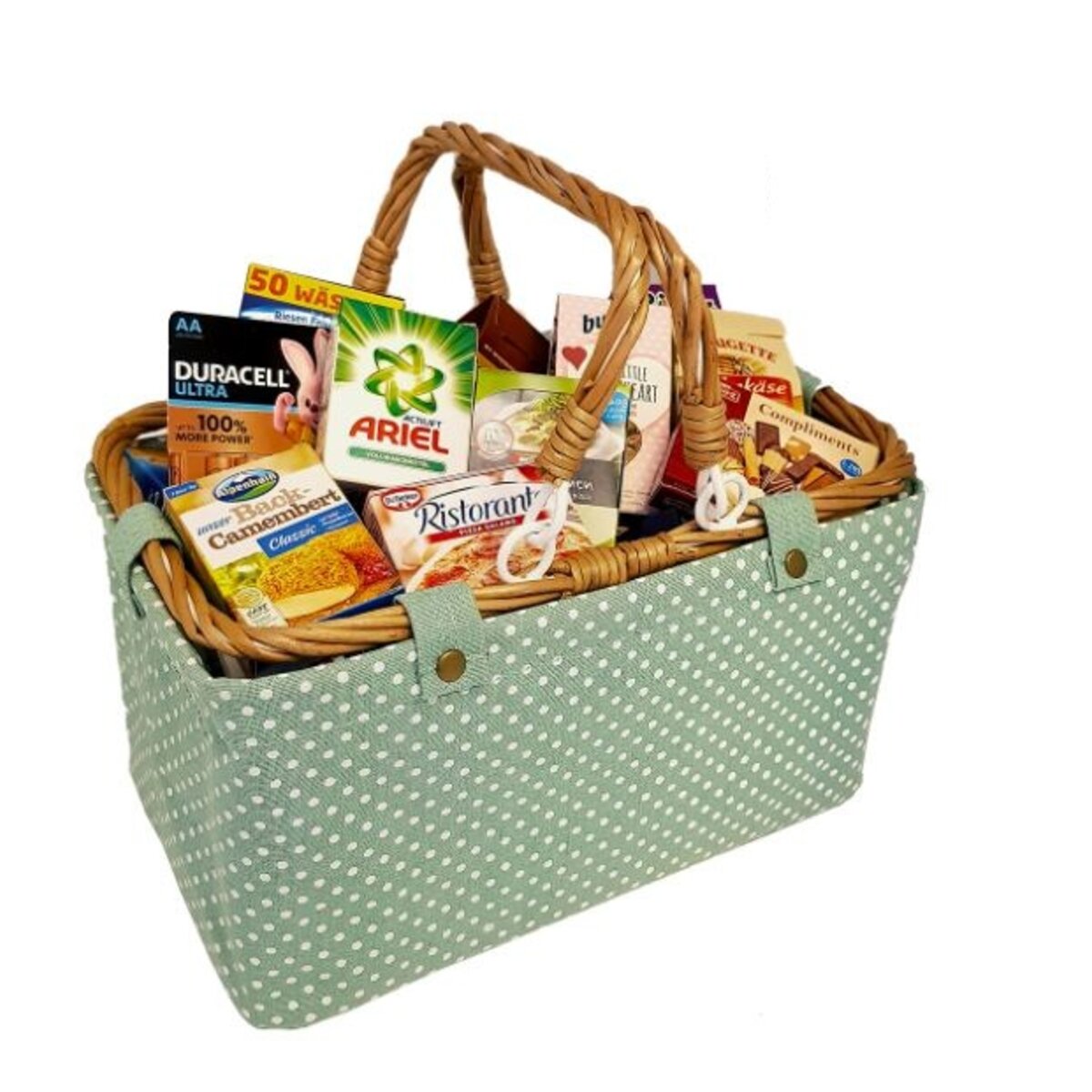 Tanner Vintage-Einkaufskorb Mint inklusive Kaufladenminiaturen