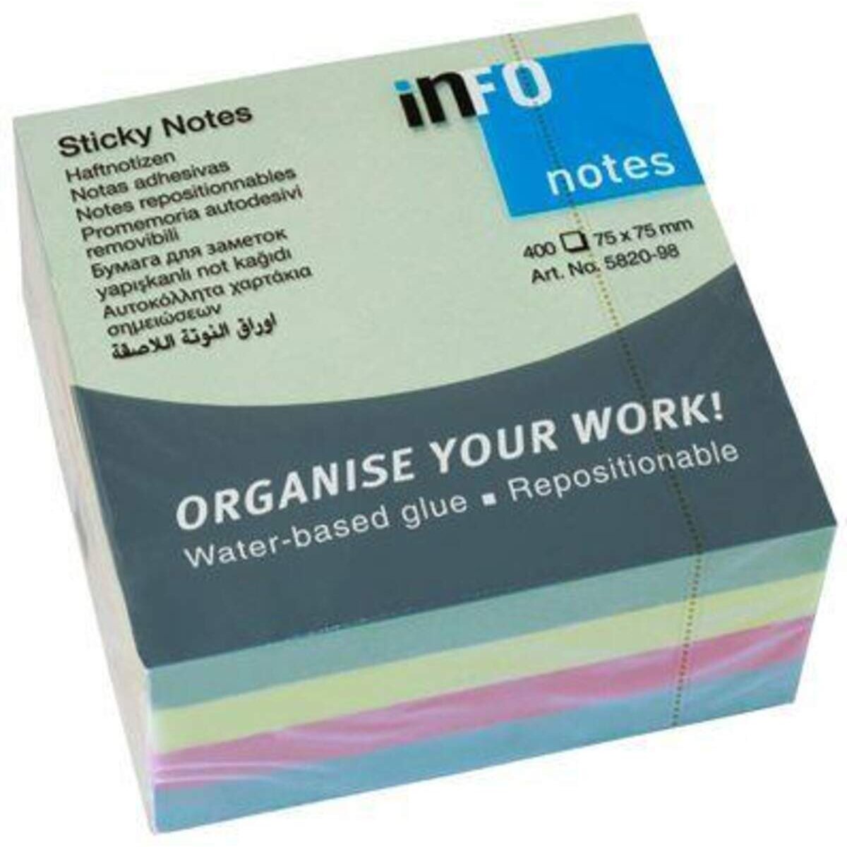 AMC Info Notes Haftnotizen Würfel 400 Blatt 75x75mm, Pastell-Mix