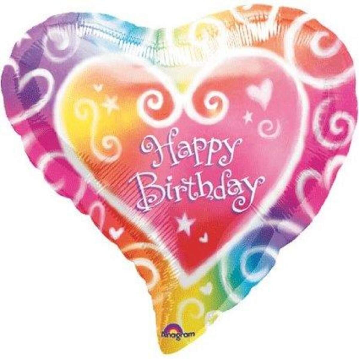 amscan Folienballon Happy Birthday Herz Wasserfarben, 45cm unbefüllt