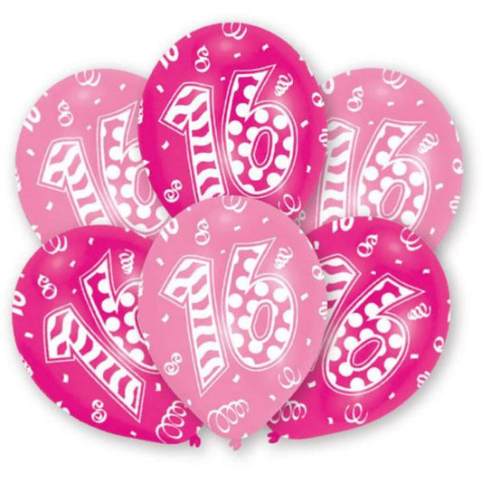 amscan Latexballons Zahl 16 pink, 6 Stück