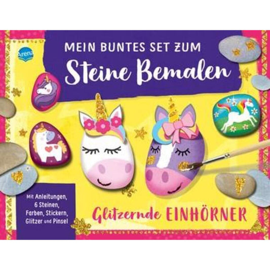 Arena Mein buntes Set zum Steine Bemalen. Glitzernde Einhörner