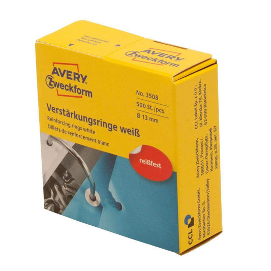 Avery Zweckform 3508 Verstärkungs Ringe Ø 13 mm, 1 Rolle/500 Verstärkungsringe, weiß