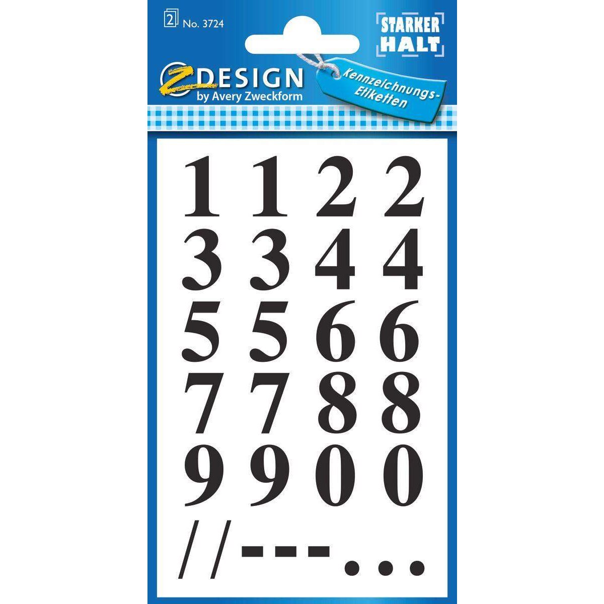 Avery Zweckform 3724, Zahlen Etiketten, Zahlen 0-9, 56 Aufkleber