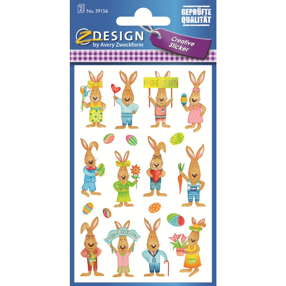 Avery Zweckform Z-Design 39156 Oster Sticker, Osterhasen, 2 Bogen/24 Sticker