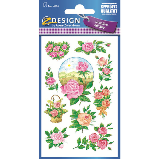 Avery Zweckform Z-Design 4305 Deko Sticker, Rosen, 3 Bogen/30 Sticker