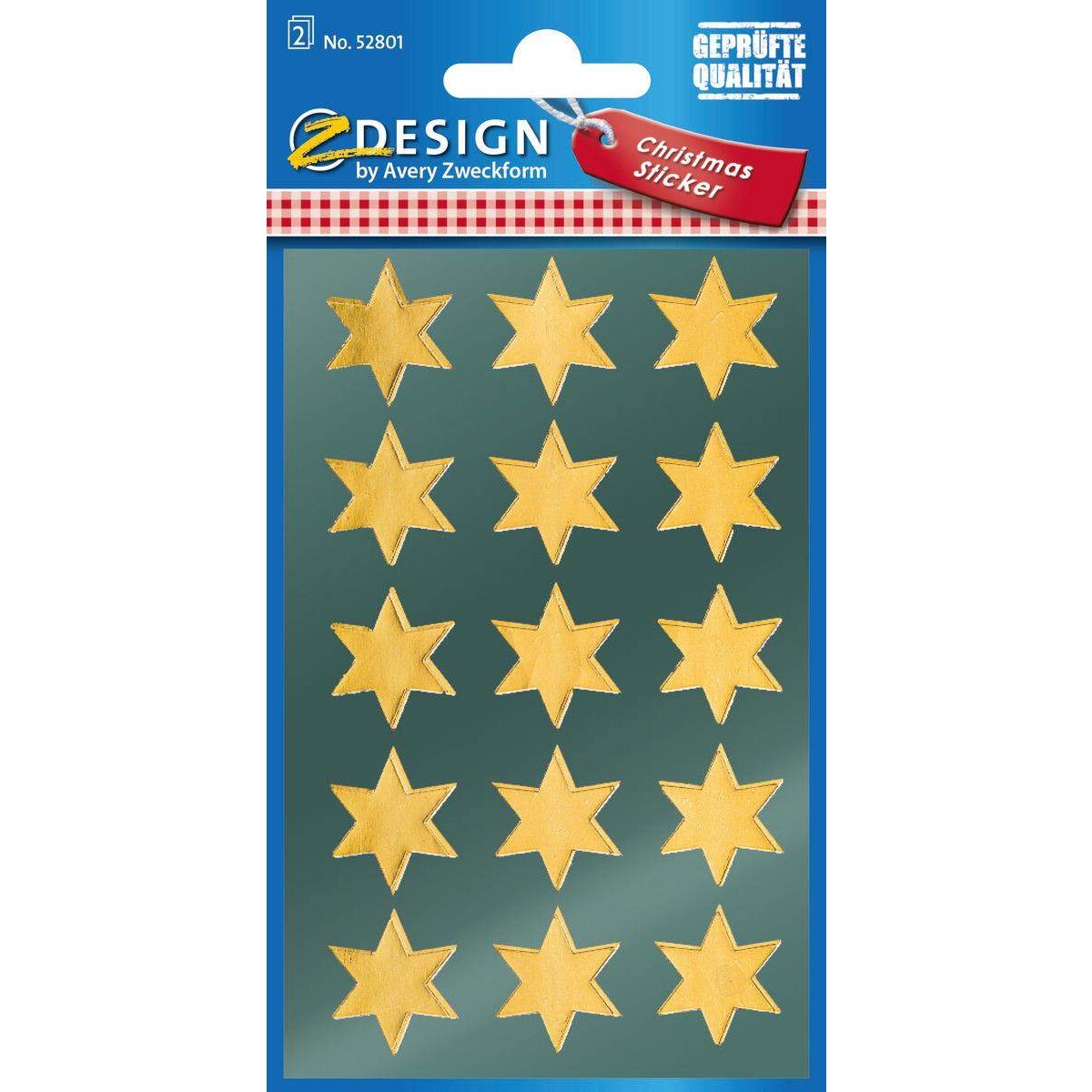 Avery Zweckform Z-Design 52801 Weihnachtssticker, Sterne, 2 Bogen/30 Sticker