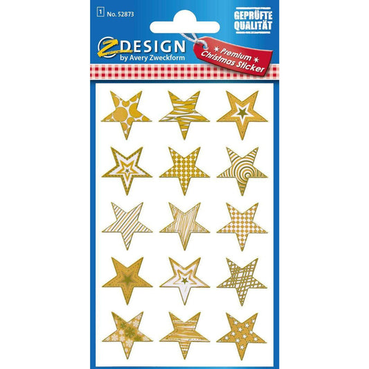 Avery Zweckform Z-Design 52873 Weihnachtssticker, Sterne, 1 Bogen/15 Sticker