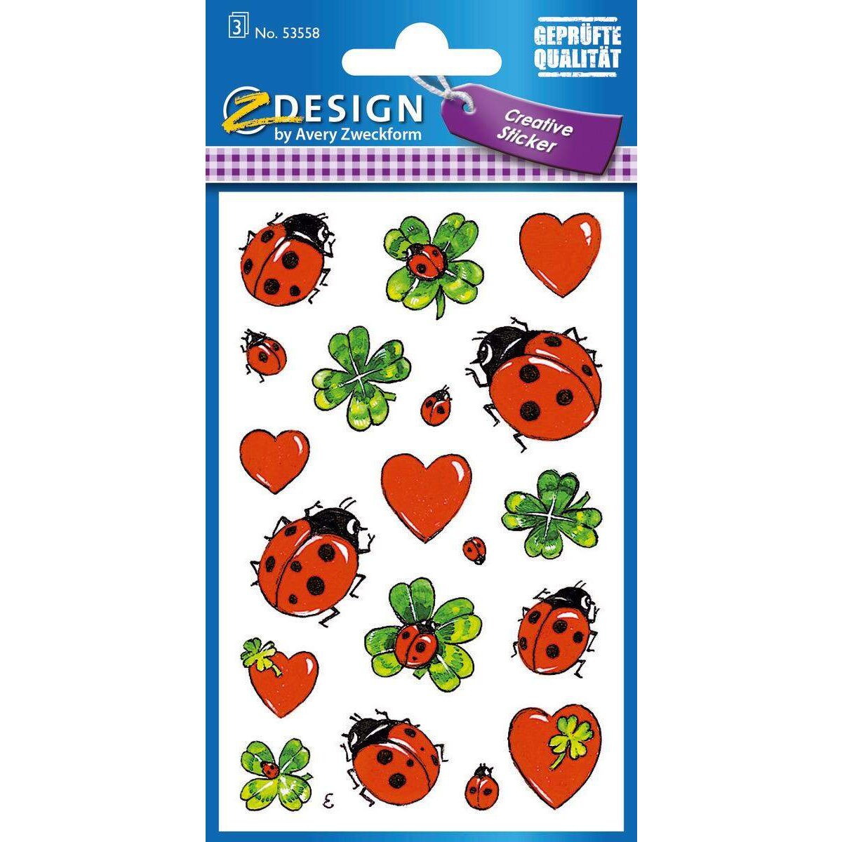 Avery Zweckform Z-Design 53558, Deko Sticker, Glücks-Marienkäfer, 57 Aufkleber