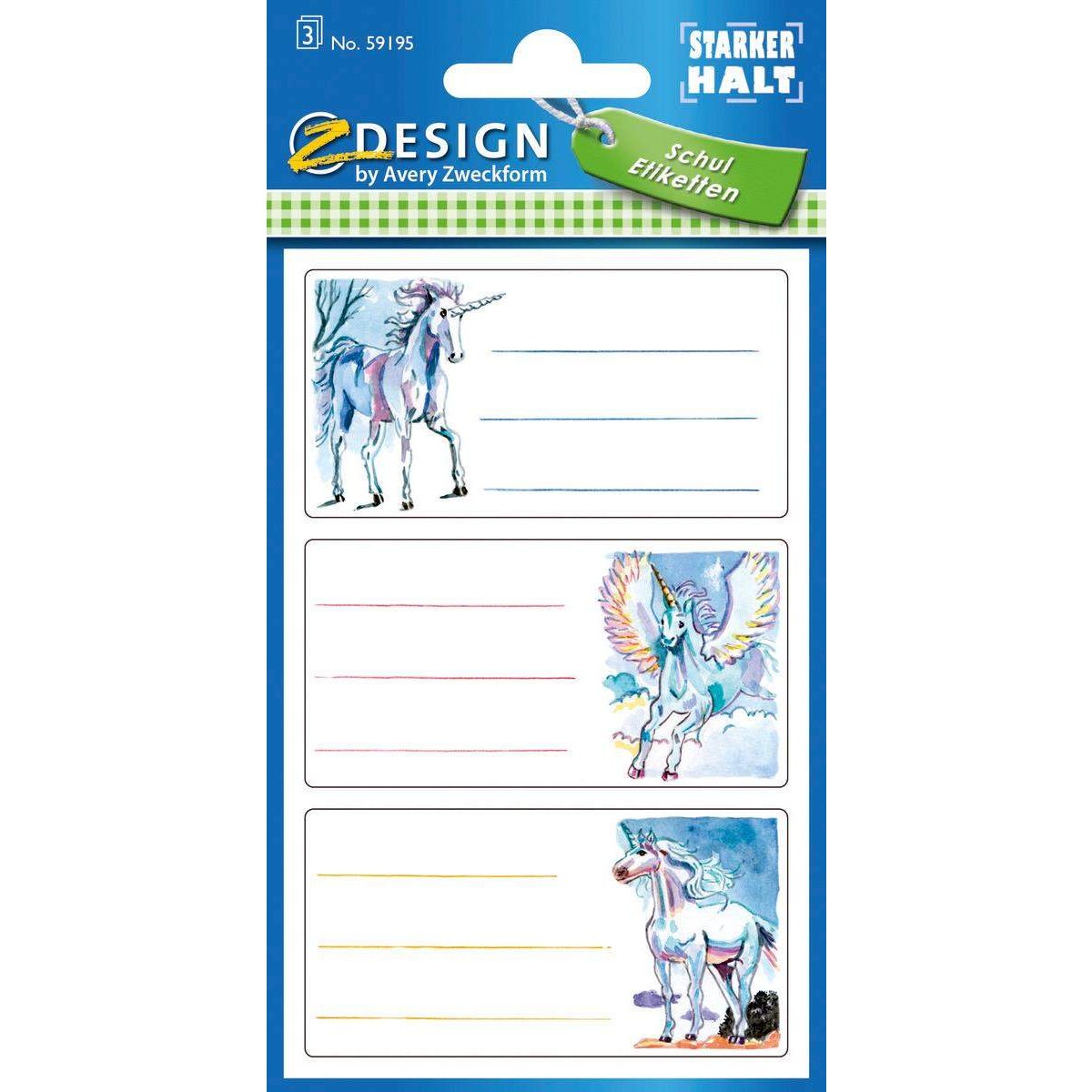 Avery Zweckform Z-Design 59195, Buchetiketten, Einhorn, 9 Aufkleber