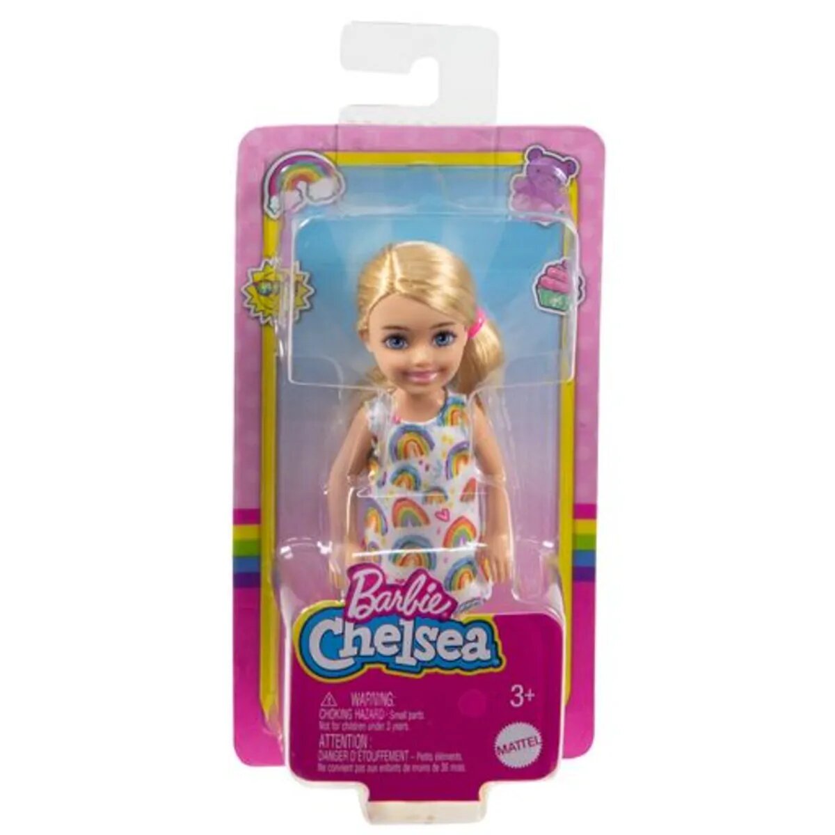 Barbie Chelsea-Puppe (blond) in Regenbogenkleid, Spielzeug für Kinder ab 3 Jahren