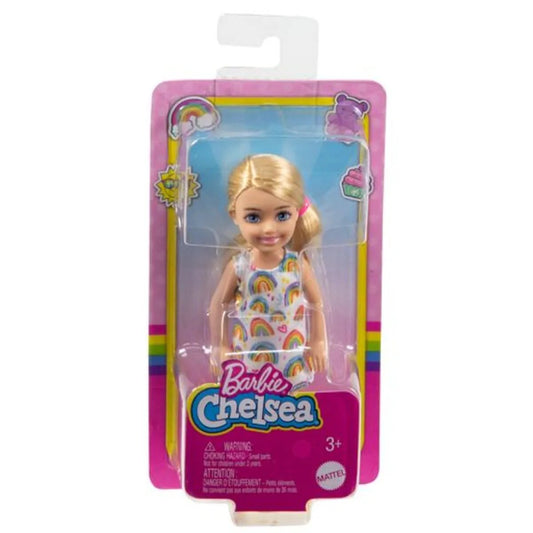 Barbie Chelsea-Puppe (blond) in Regenbogenkleid, Spielzeug für Kinder ab 3 Jahren