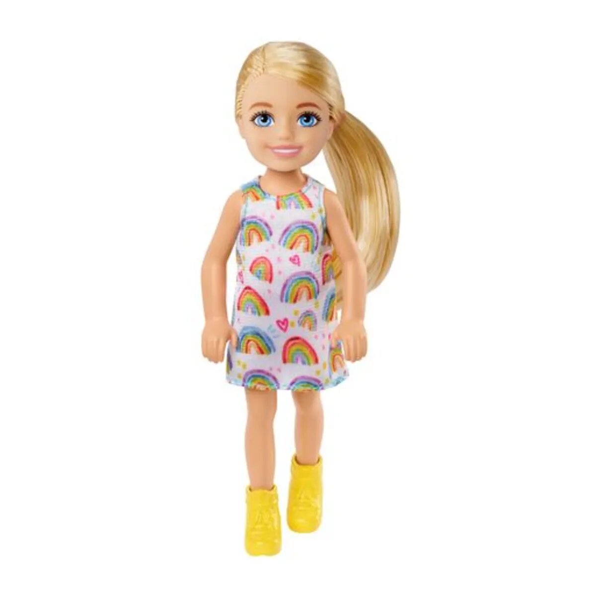 Barbie Chelsea-Puppe (blond) in Regenbogenkleid, Spielzeug für Kinder ab 3 Jahren