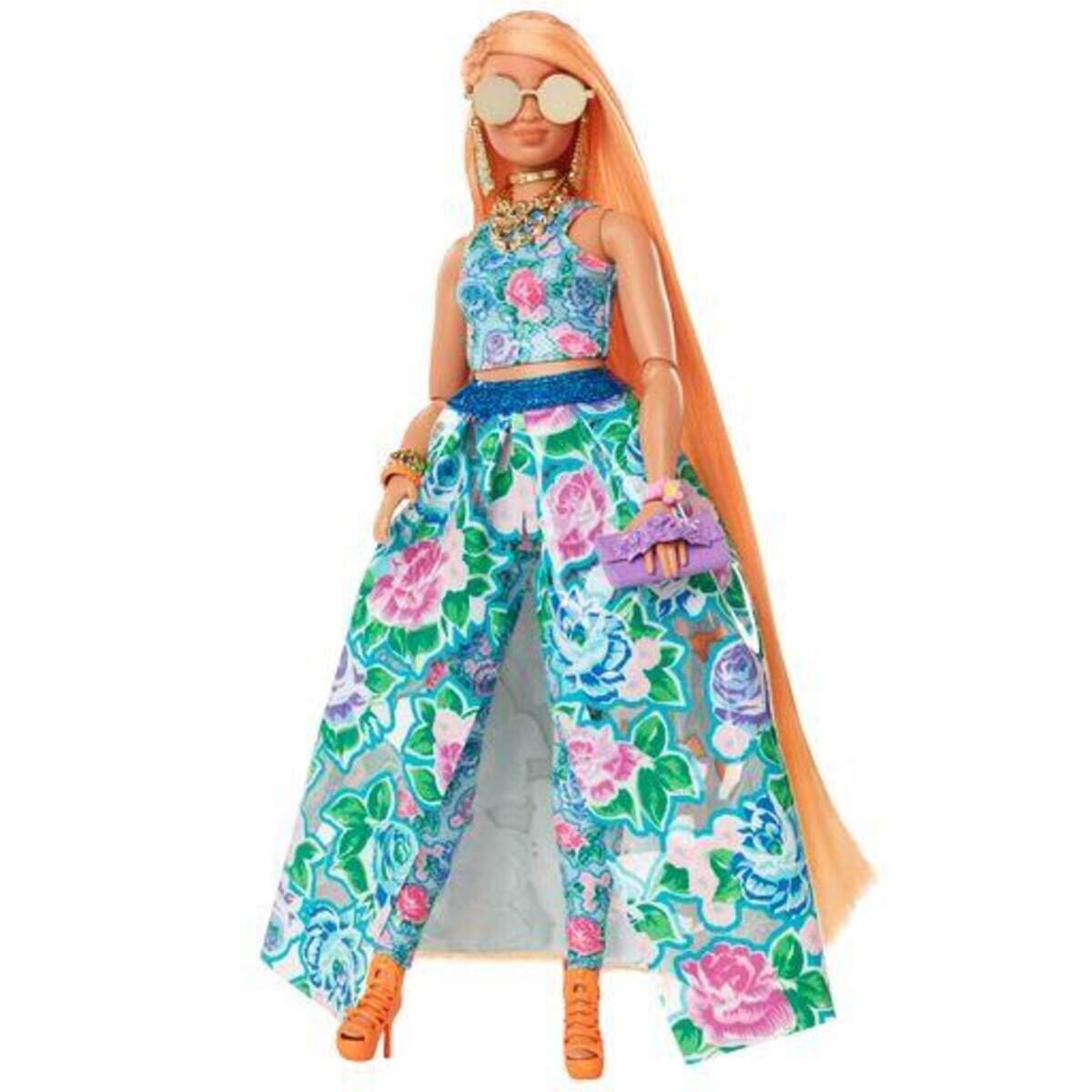 Barbie Extra Fancy Puppe im blauen Kleid mit Blumenmuster