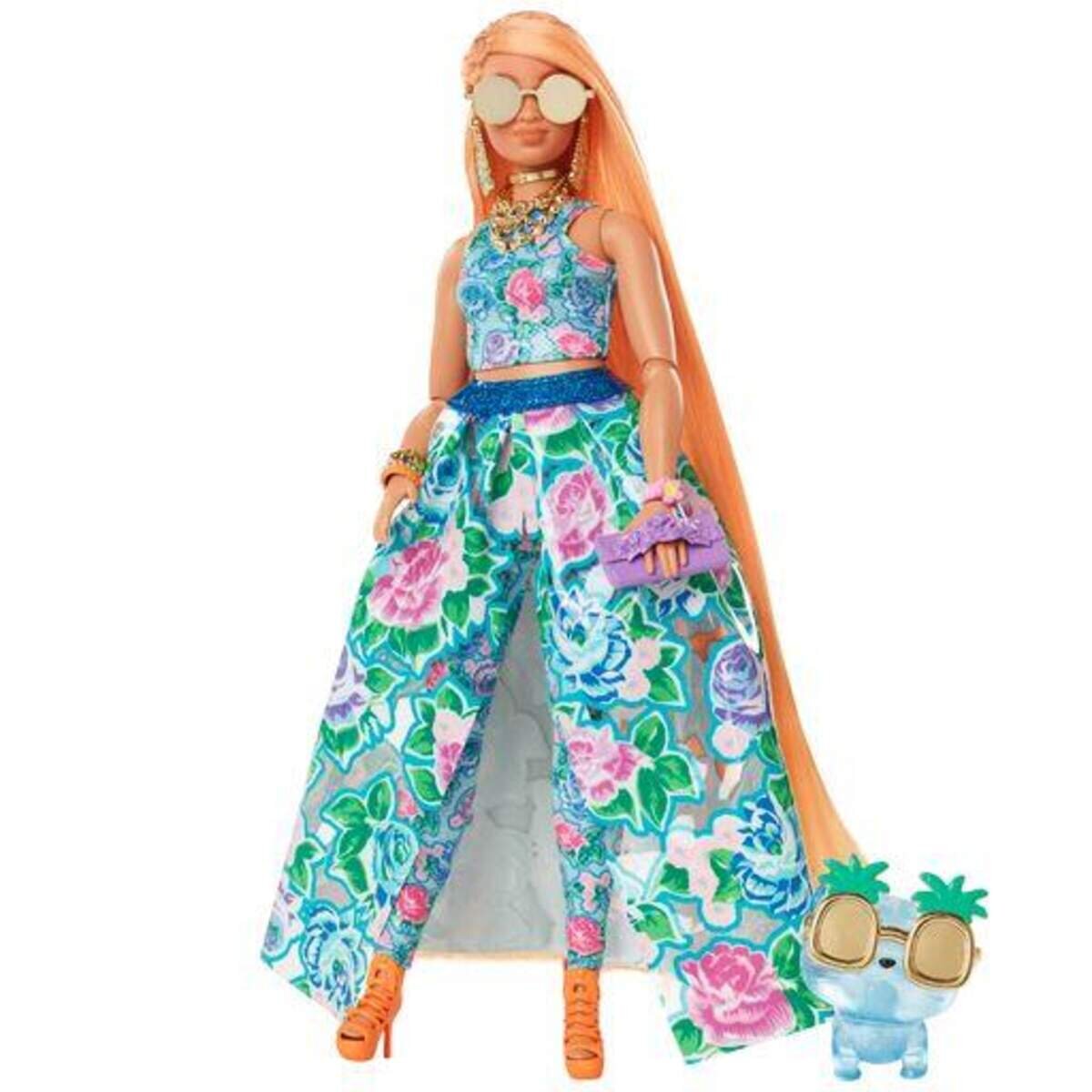 Barbie Extra Fancy Puppe im blauen Kleid mit Blumenmuster