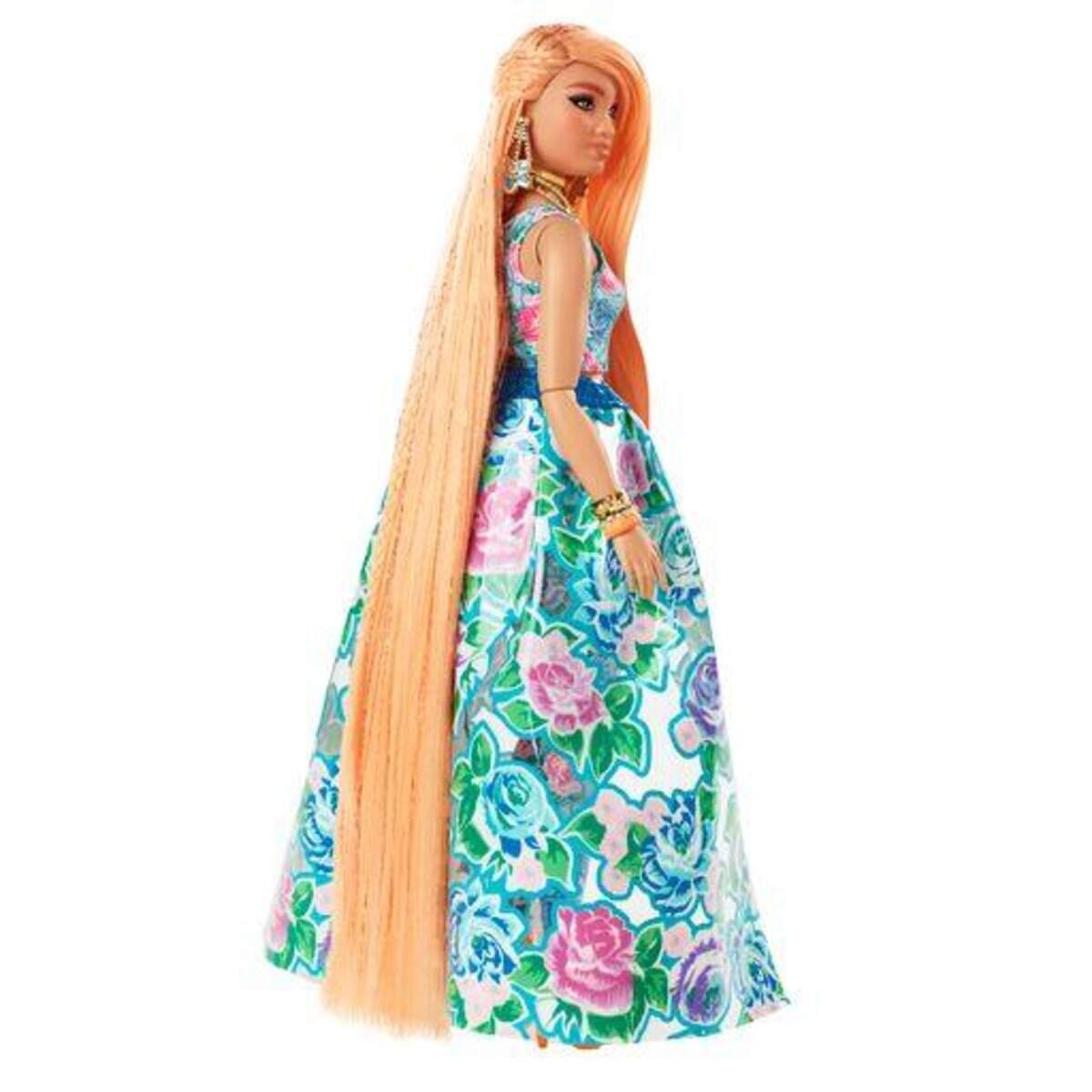 Barbie Extra Fancy Puppe im blauen Kleid mit Blumenmuster