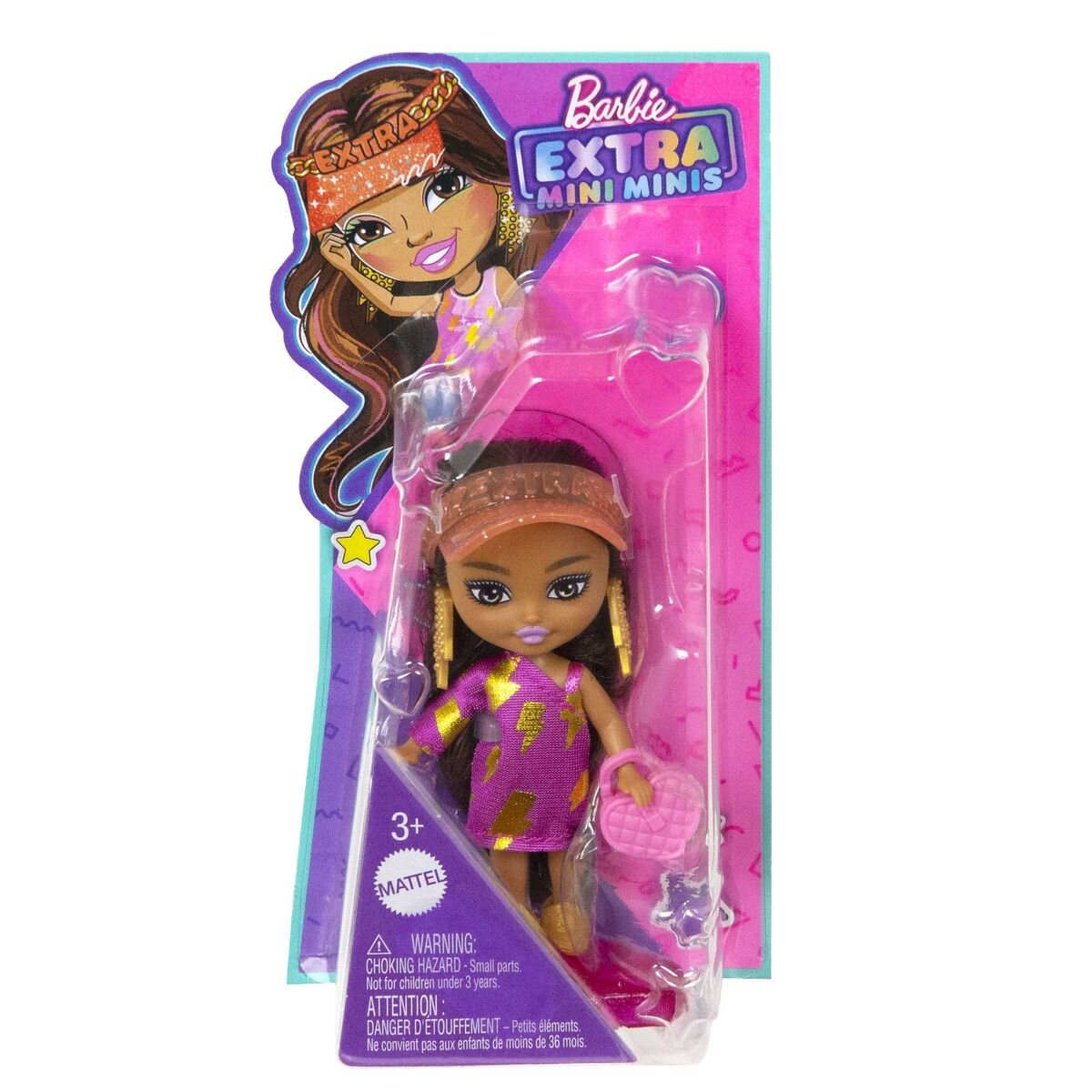 Barbie Extra Mini Minis brünette Puppe mit Blitz-Kleid