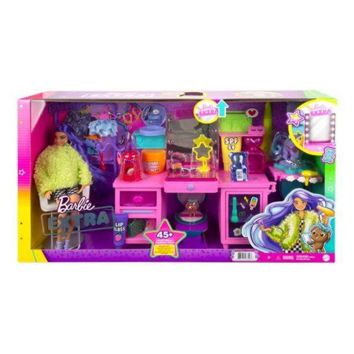 Barbie Extra Spielset mit Puppe, Hündchen und 45 Teilen Zubehör