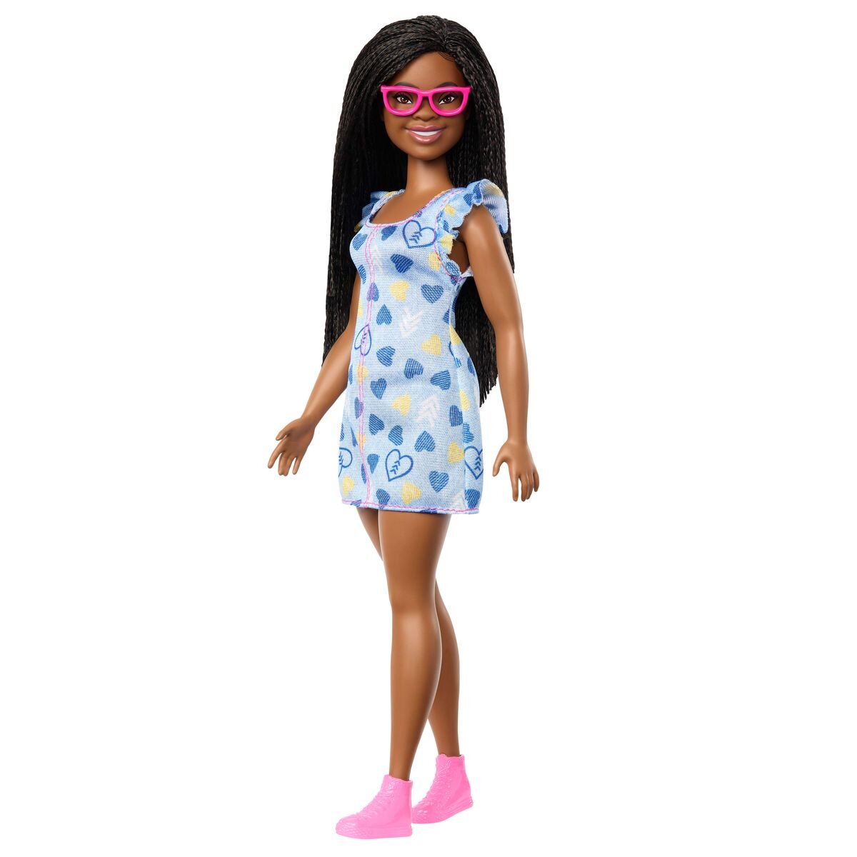 Barbie Fashionista Puppe mit Down-Syndrom im blau-gelben Herzkleid