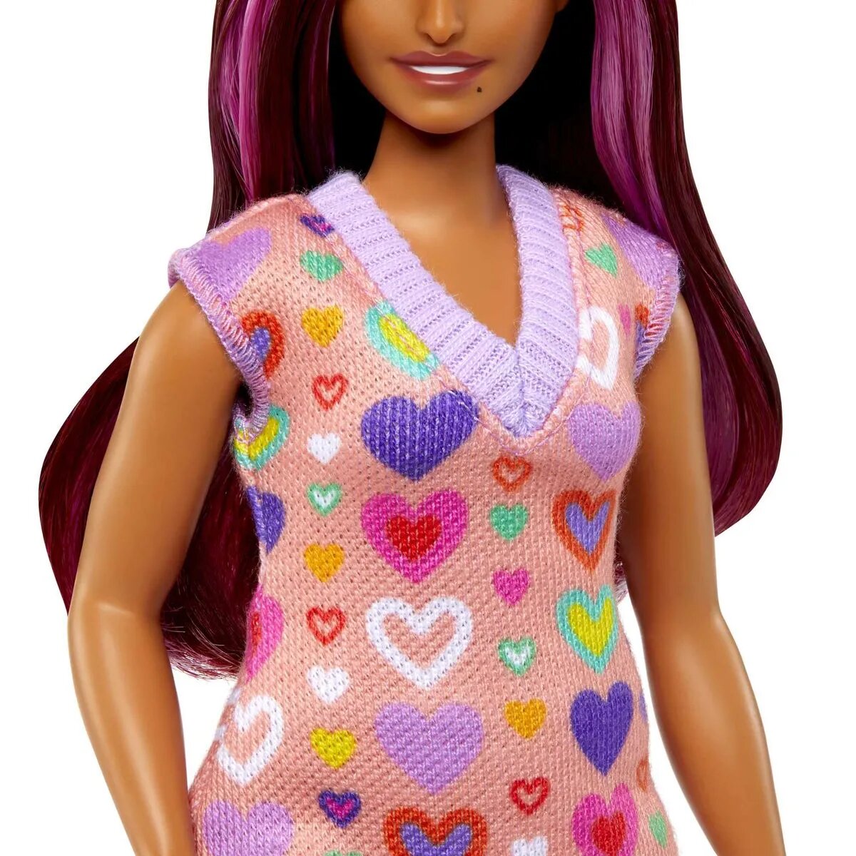 Barbie Fashionistas Puppe mit pinkfarbenen Strähnen und Kleid mit Herzaufdruck