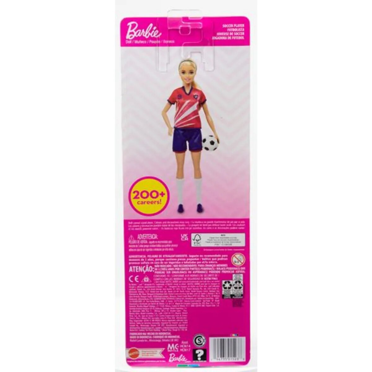 Barbie Fußballspielerin-Puppe, blond, Trikot mit der Nummer 9, Fußball, Stollenschuhe, Stutzen, für Kinder ab 3 Jahre