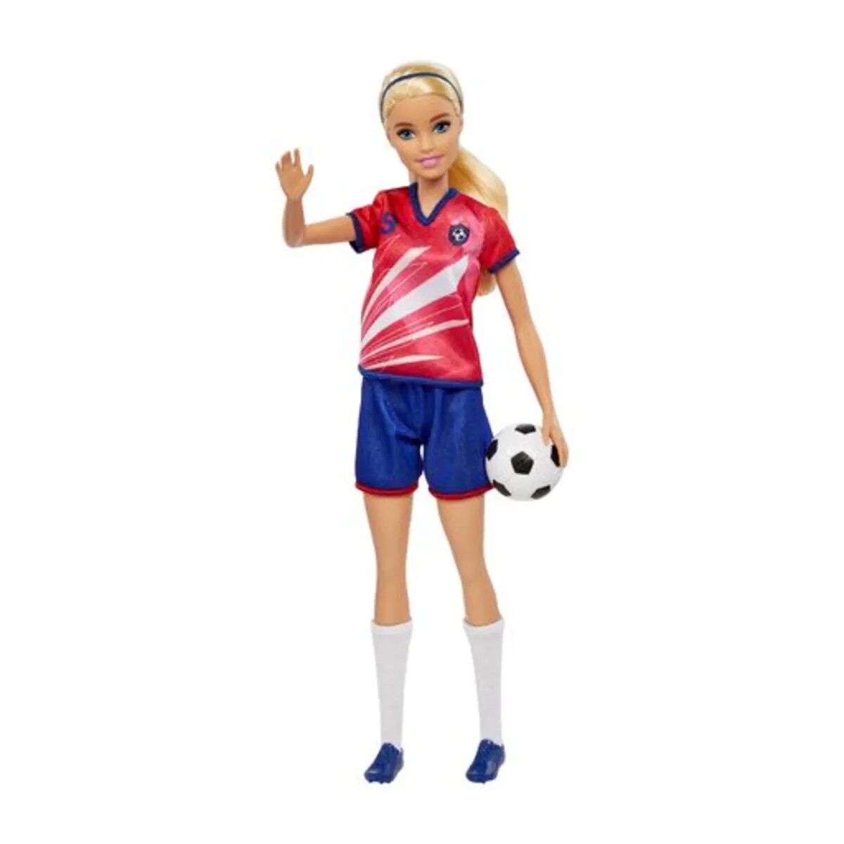 Barbie Fußballspielerin-Puppe, blond, Trikot mit der Nummer 9, Fußball, Stollenschuhe, Stutzen, für Kinder ab 3 Jahre