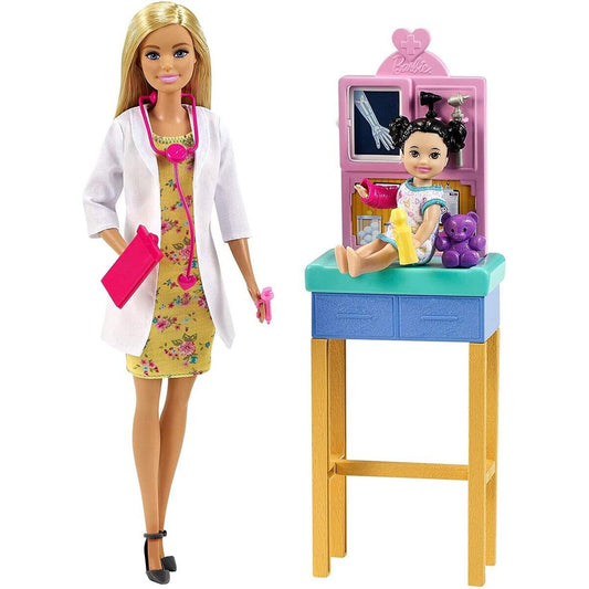 Barbie Kinderärztin Puppe (blond), Spielset mit Kleinkind