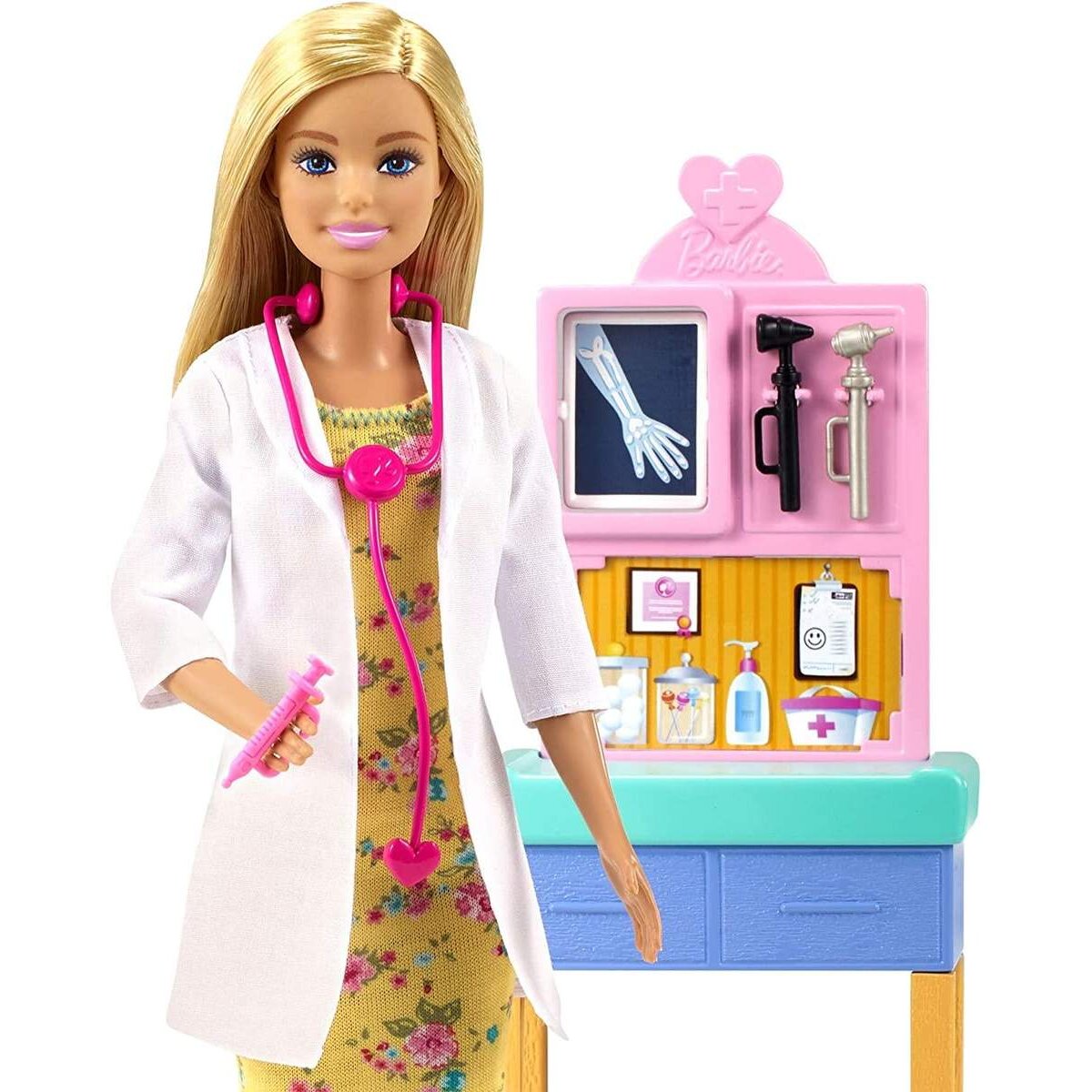 Barbie Kinderärztin Puppe (blond), Spielset mit Kleinkind