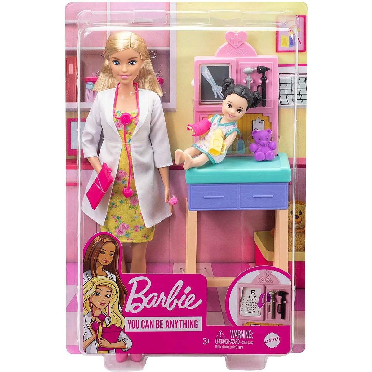 Barbie Kinderärztin Puppe (blond), Spielset mit Kleinkind