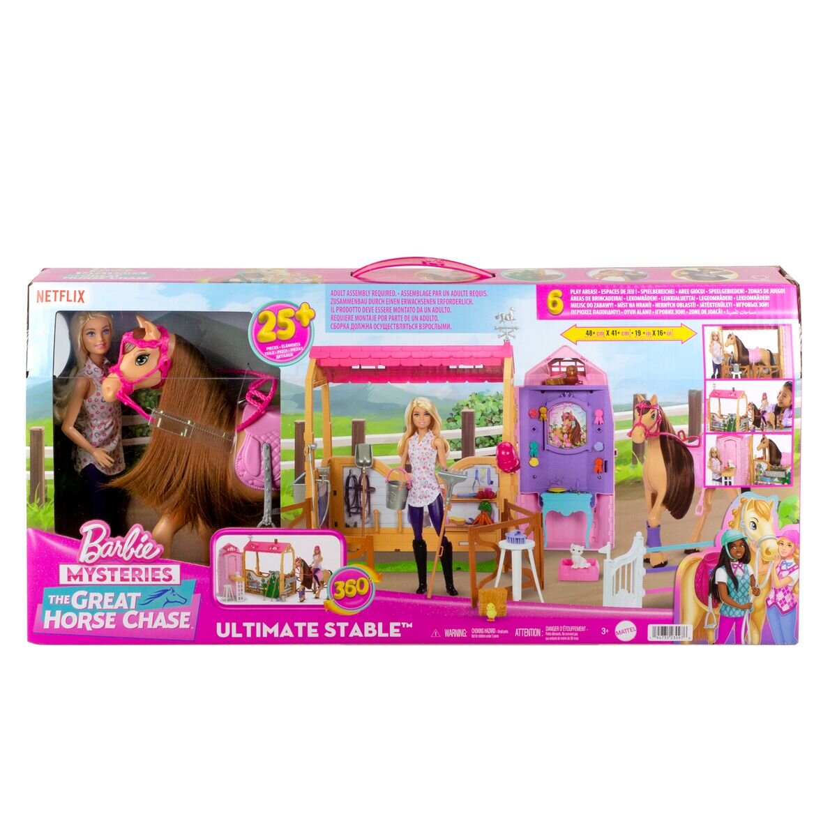 Barbie Mysteries: Das geheimnisvolle Pferdeabenteuer“ Pferdestall-Spielset mit Puppe, Spielzeugpferd und Zubehör, mehr als 25 Teile
