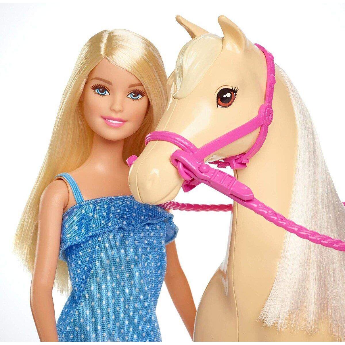 Barbie Pferd mit Mähne und Puppe mit beweglichen Knien