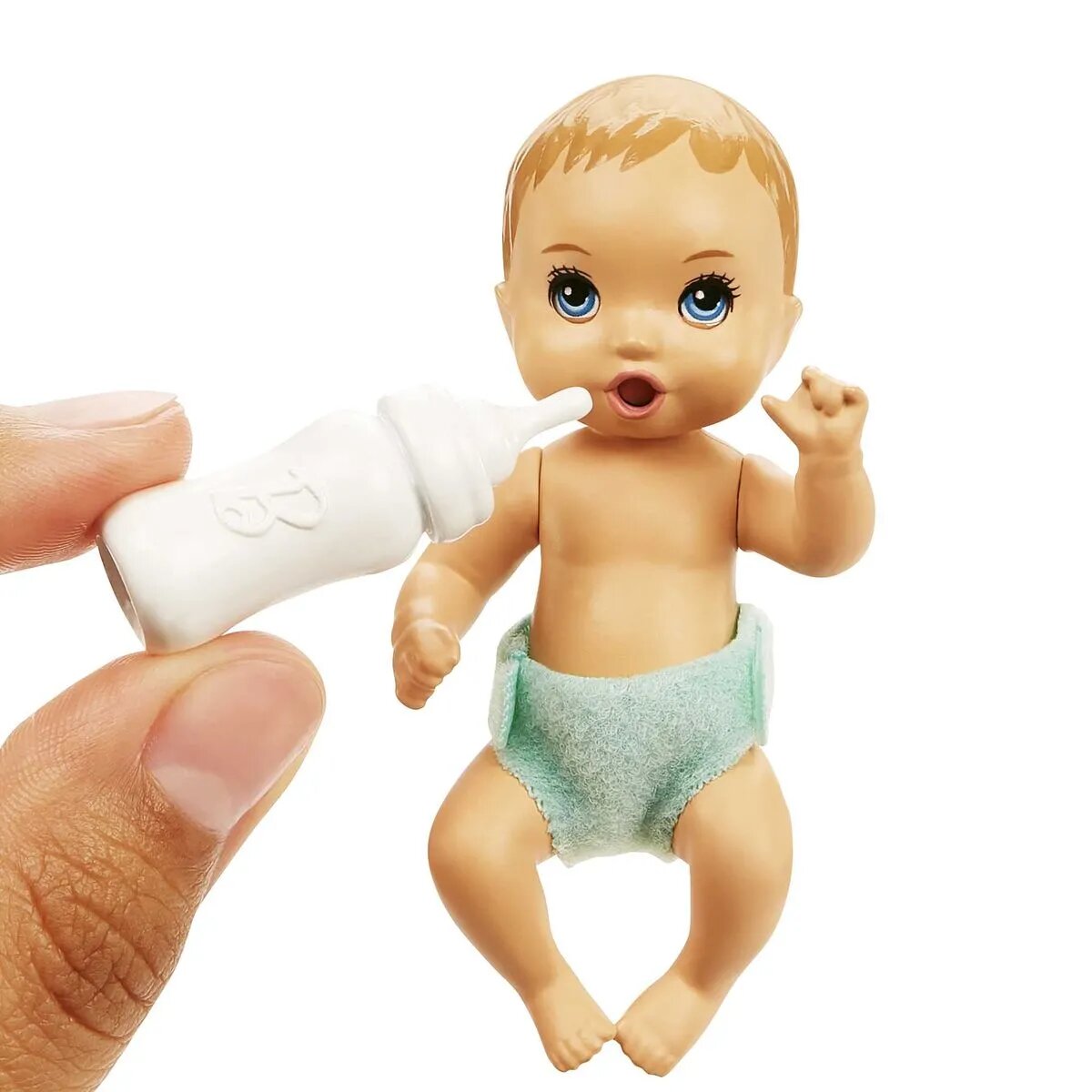 Barbie "Skipper Babysitters Inc." Puppe mit Gitterbett, Baby & Zubehör Spielset (lila Strähnen)