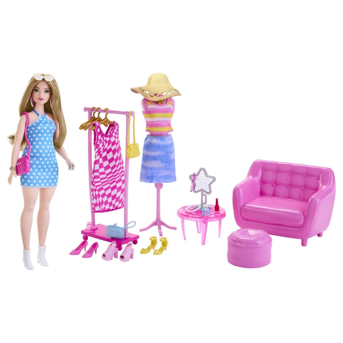 Barbie Stylistin und Kleiderschrank (Puppe & Accy)