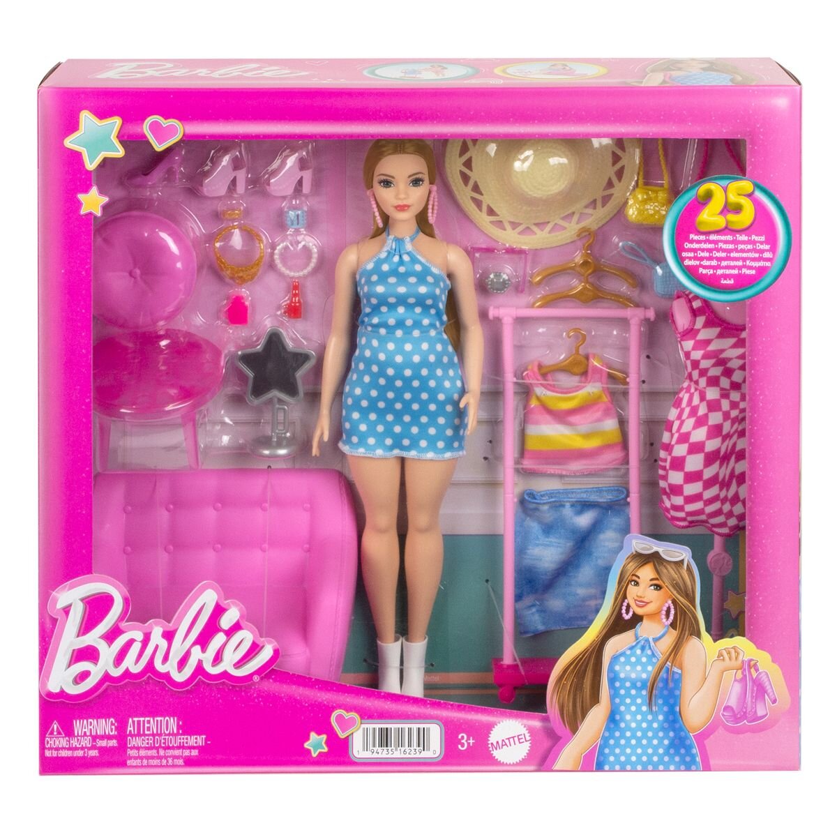 Barbie Stylistin und Kleiderschrank (Puppe & Accy)