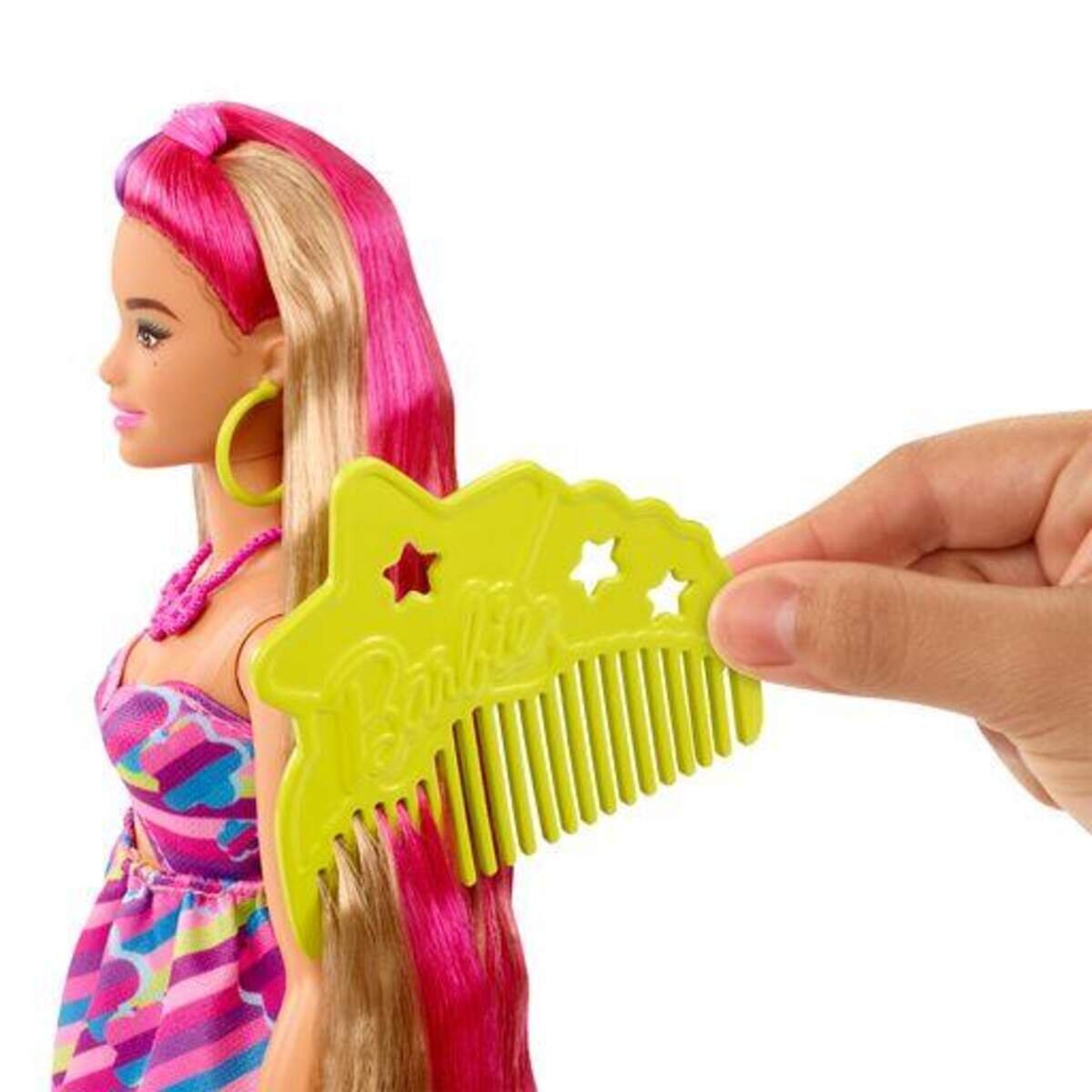 Barbie Totally Hair Puppe im Blumenlook, 21,6 cm langes Fantasiehaar, 15 Zubehörteile