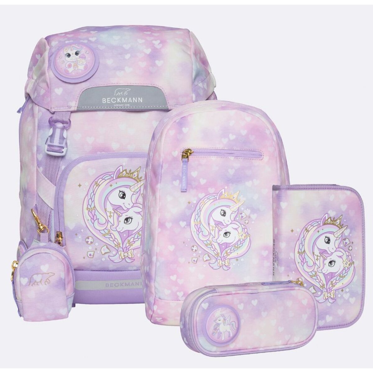 Beckmann Schulrucksack-Set Classic Unicorn Princess Purple, 6-teilig