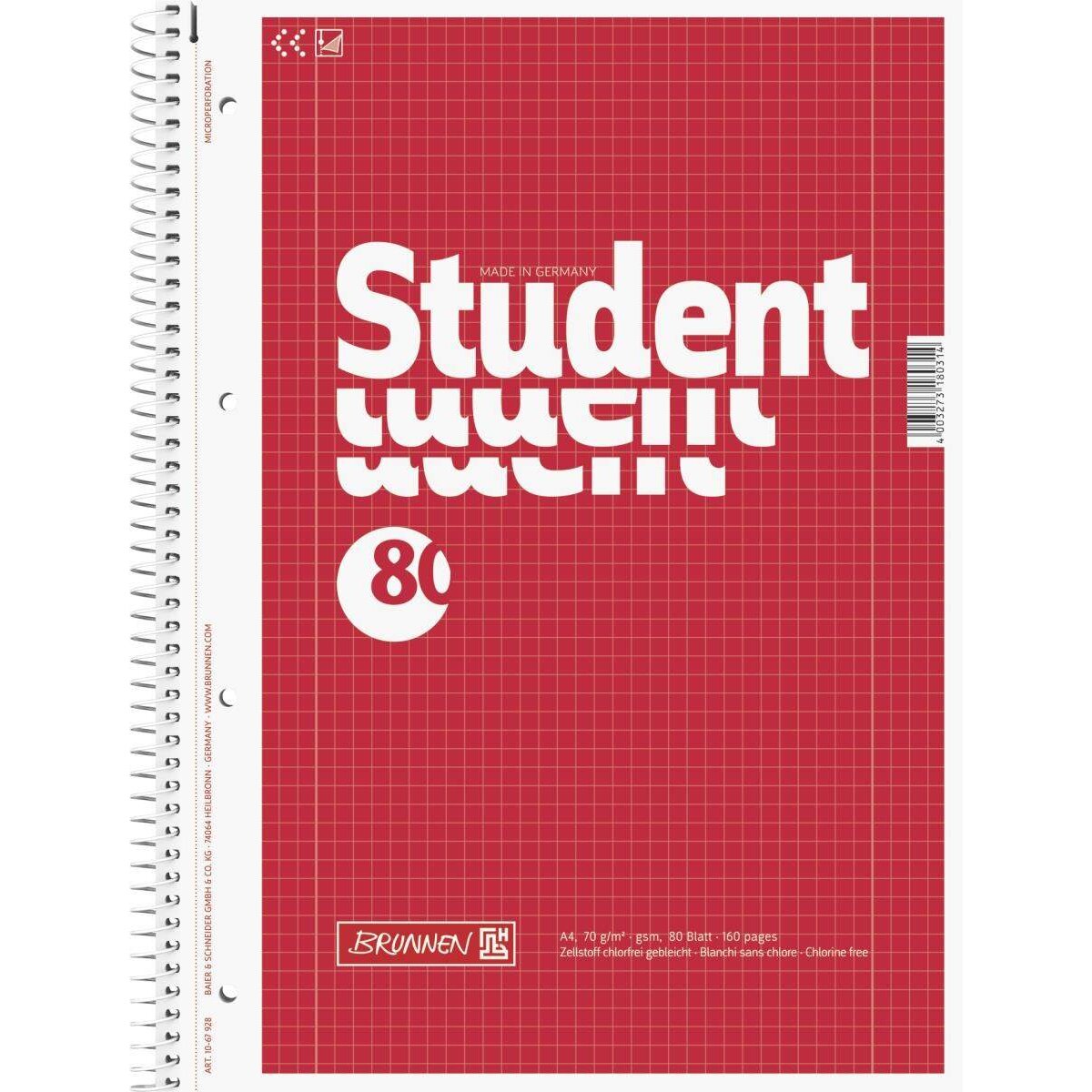 BRUNNEN Collegeblock Student, A4, 80 Blatt, gelocht, Lineatur 28