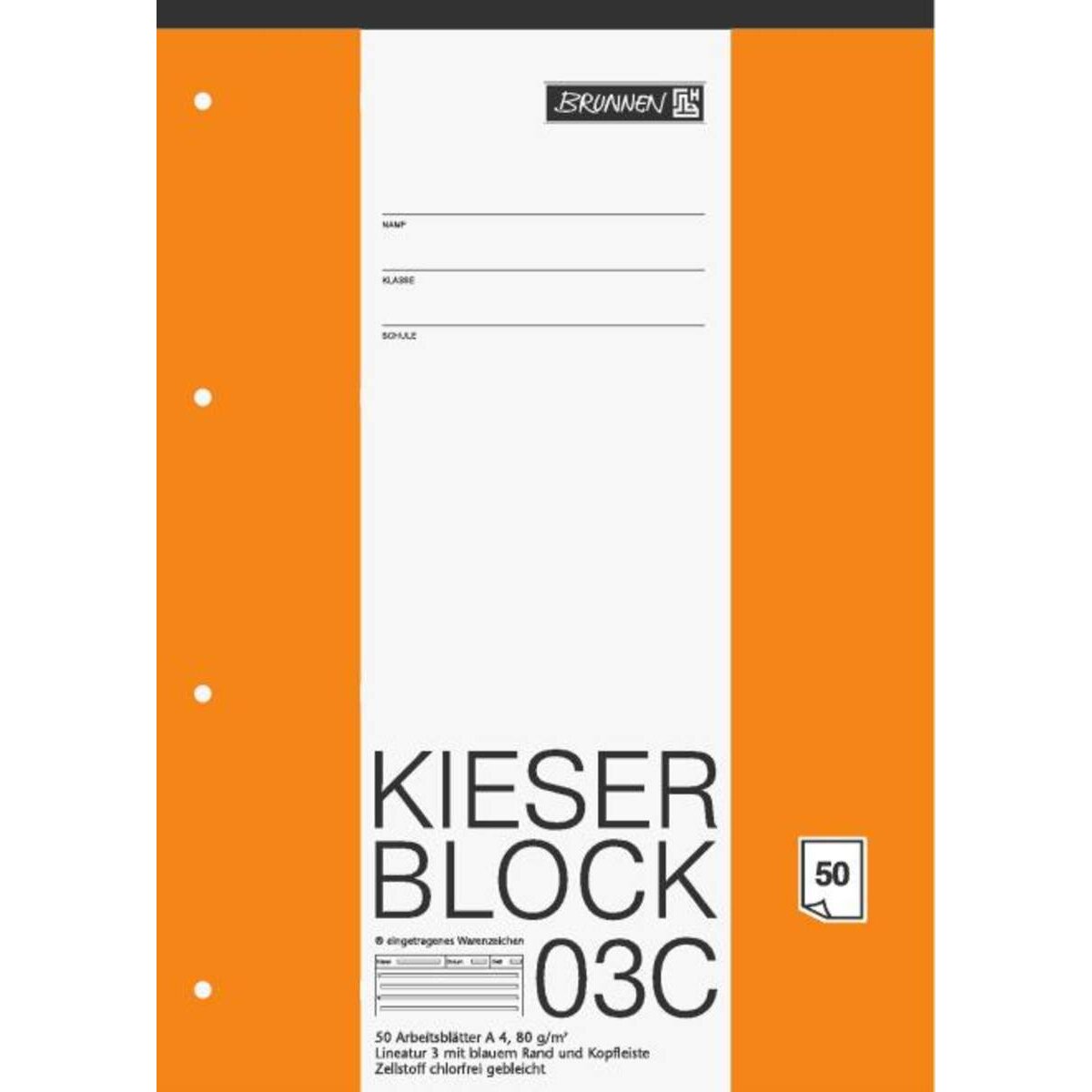 BRUNNEN Kieser-Block A4, 50 Blatt, gelocht, Lineatur 3