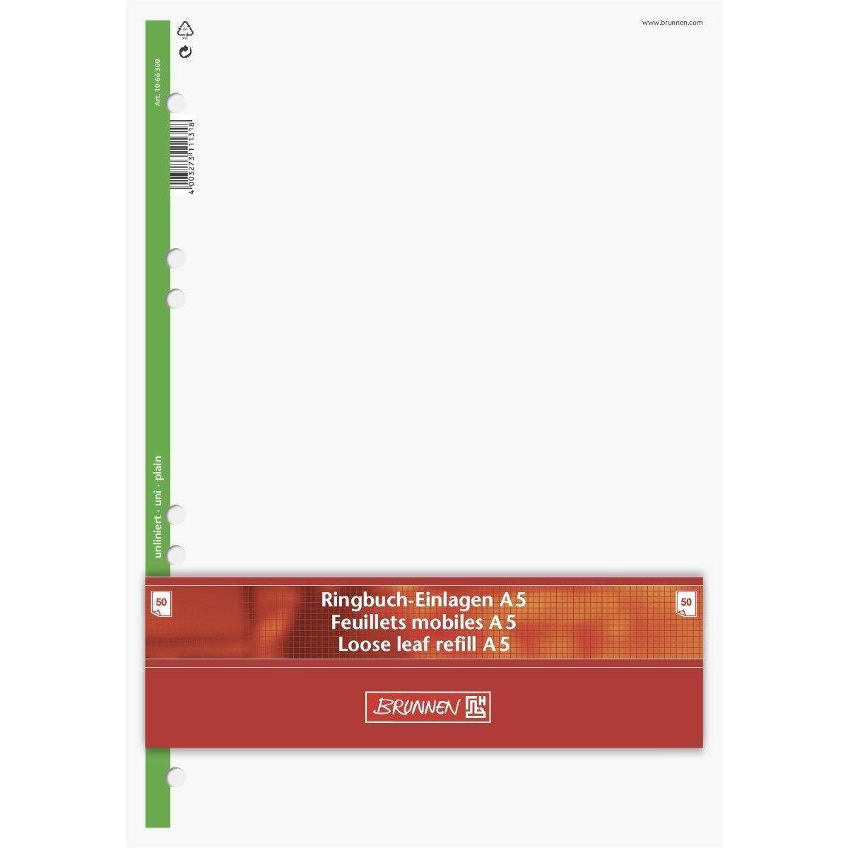 BRUNNEN Ringbucheinlagen, A5, blanco